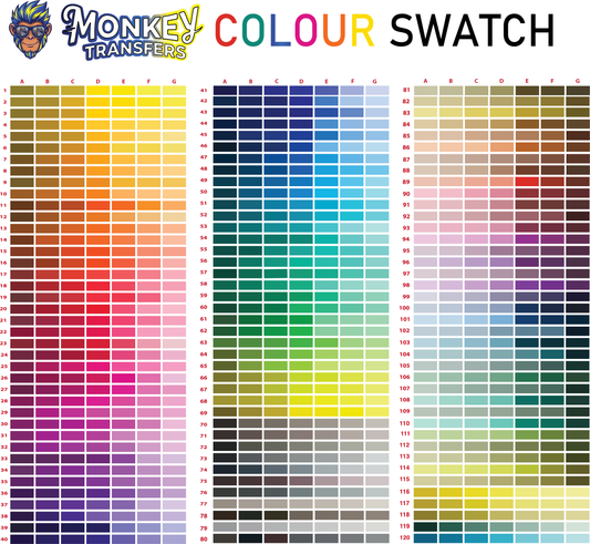 Monkey Transfers Colour Swatch Chart